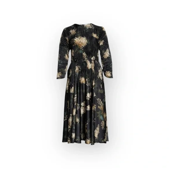 Vince ❀ Lilac Floral Micro Pleated Midi Dress ❀ Coastal Blue Floral Print ❀ Sml